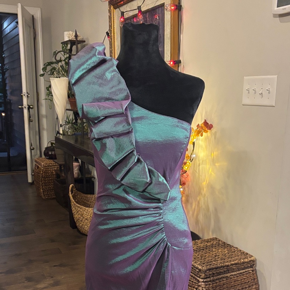 Betsy & Adam One-Shoulder Purple Dress